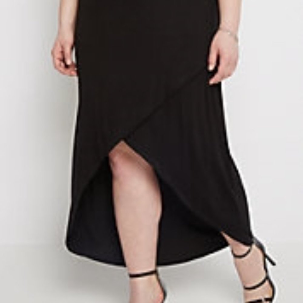 RUE21 Womens 1X Black Asymmetrical Hem Wide Waist Band Tulip Maxi Skirt